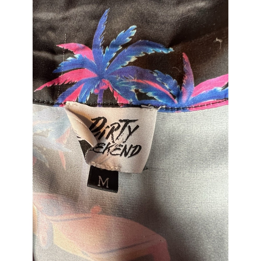 Dirty Weekend Pajamas Set Women's Size Medium‎ Satin LA Streetwear Ferrari Print - Picture 4 of 7